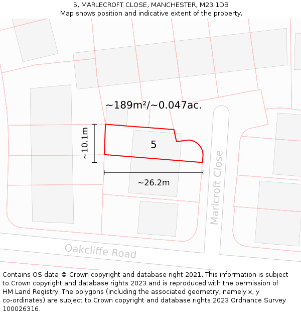 5, MARLECROFT CLOSE, MANCHESTER, M23 1DB: Plot and title map