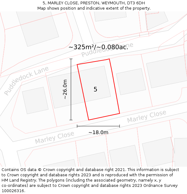 5, MARLEY CLOSE, PRESTON, WEYMOUTH, DT3 6DH: Plot and title map