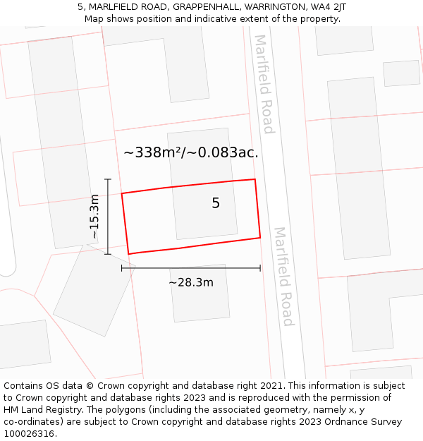 5, MARLFIELD ROAD, GRAPPENHALL, WARRINGTON, WA4 2JT: Plot and title map