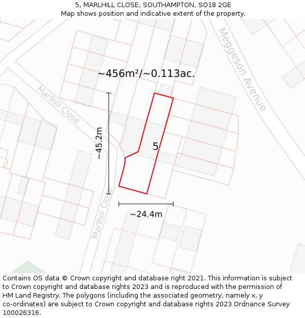 5, MARLHILL CLOSE, SOUTHAMPTON, SO18 2GE: Plot and title map
