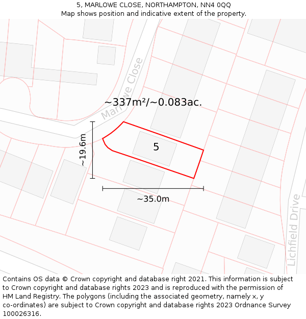 5, MARLOWE CLOSE, NORTHAMPTON, NN4 0QQ: Plot and title map