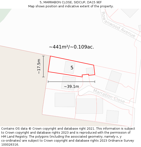 5, MARRABON CLOSE, SIDCUP, DA15 9EF: Plot and title map