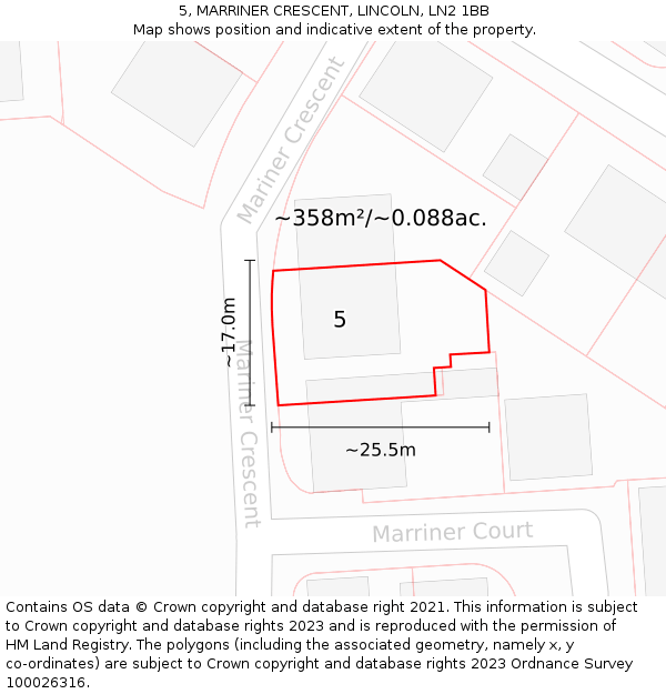 5, MARRINER CRESCENT, LINCOLN, LN2 1BB: Plot and title map