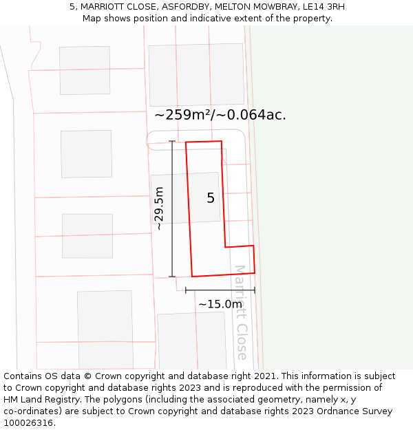 5, MARRIOTT CLOSE, ASFORDBY, MELTON MOWBRAY, LE14 3RH: Plot and title map