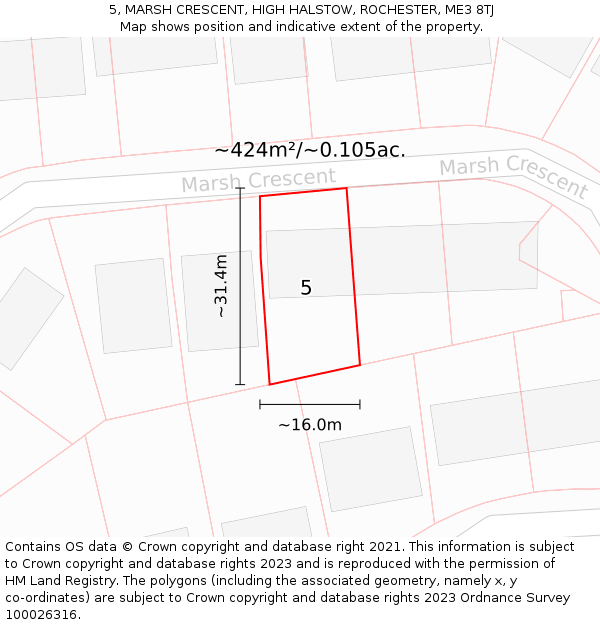 5, MARSH CRESCENT, HIGH HALSTOW, ROCHESTER, ME3 8TJ: Plot and title map