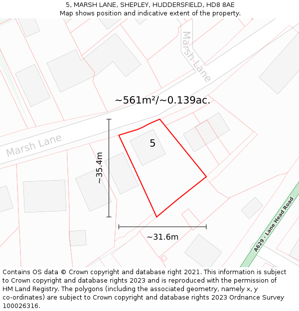 5, MARSH LANE, SHEPLEY, HUDDERSFIELD, HD8 8AE: Plot and title map