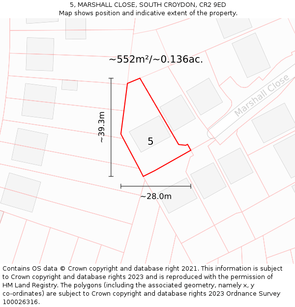 5, MARSHALL CLOSE, SOUTH CROYDON, CR2 9ED: Plot and title map