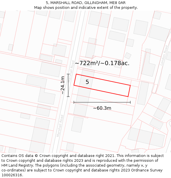 5, MARSHALL ROAD, GILLINGHAM, ME8 0AR: Plot and title map