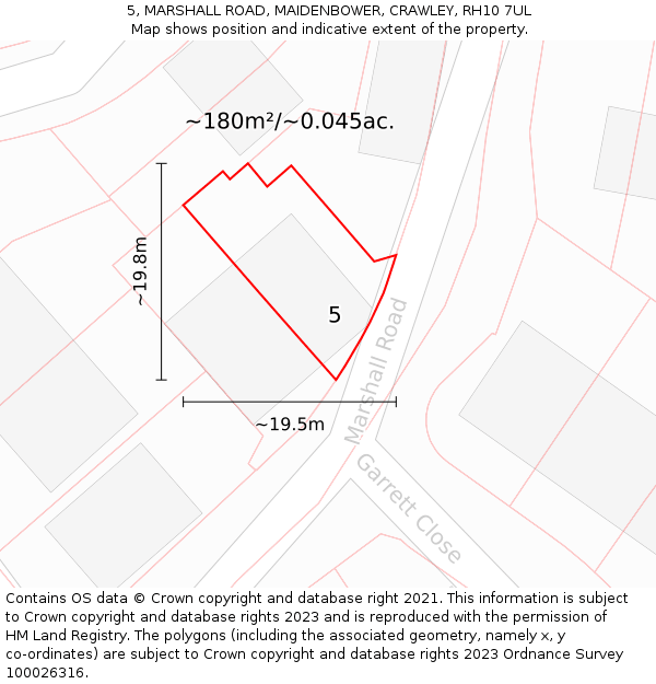 5, MARSHALL ROAD, MAIDENBOWER, CRAWLEY, RH10 7UL: Plot and title map