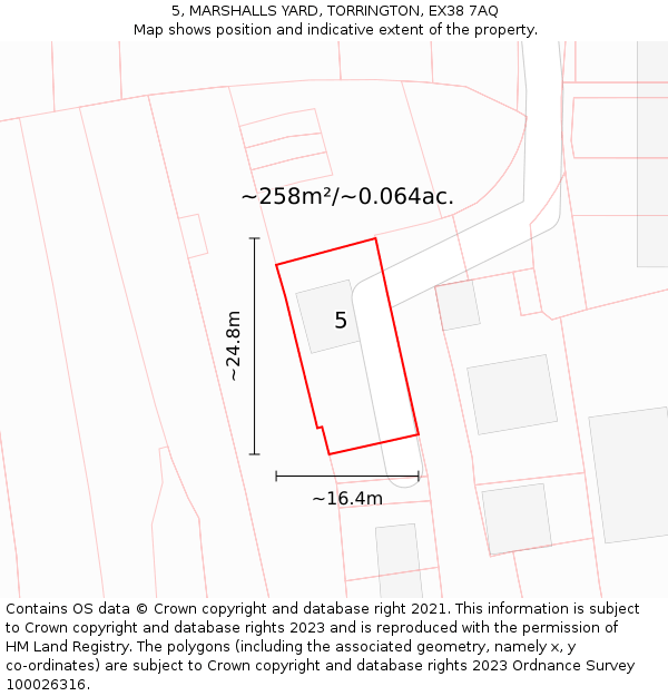 5, MARSHALLS YARD, TORRINGTON, EX38 7AQ: Plot and title map