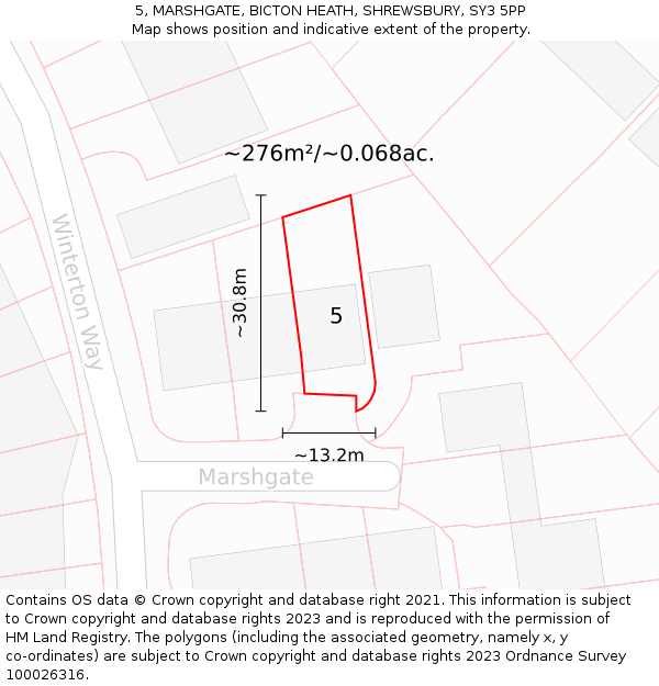 5, MARSHGATE, BICTON HEATH, SHREWSBURY, SY3 5PP: Plot and title map