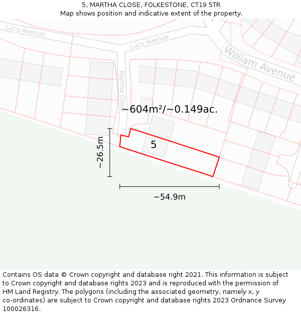 5, MARTHA CLOSE, FOLKESTONE, CT19 5TR: Plot and title map