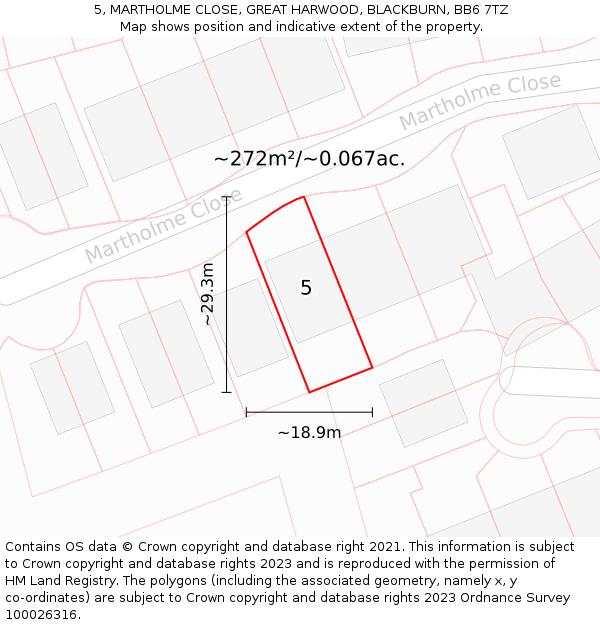 5, MARTHOLME CLOSE, GREAT HARWOOD, BLACKBURN, BB6 7TZ: Plot and title map
