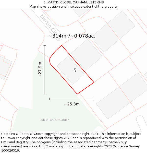 5, MARTIN CLOSE, OAKHAM, LE15 6HB: Plot and title map