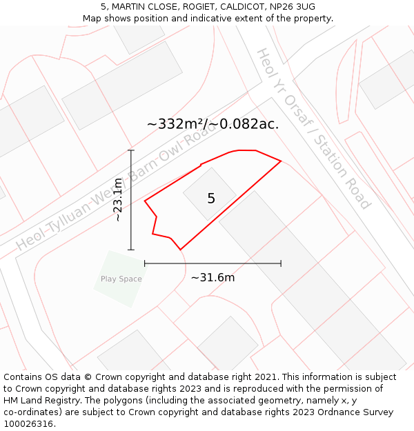 5, MARTIN CLOSE, ROGIET, CALDICOT, NP26 3UG: Plot and title map