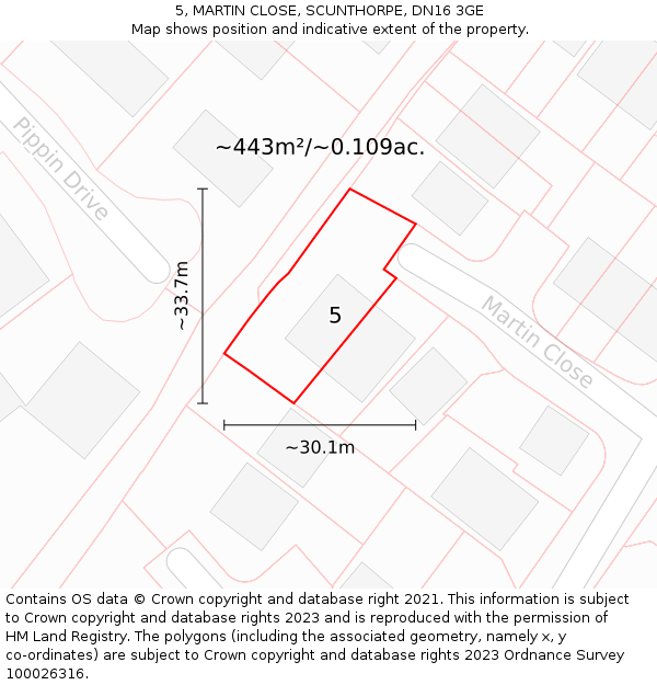 5, MARTIN CLOSE, SCUNTHORPE, DN16 3GE: Plot and title map