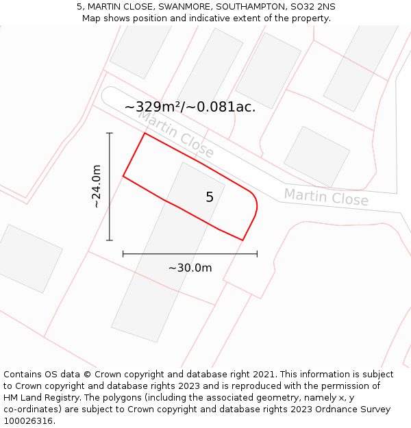 5, MARTIN CLOSE, SWANMORE, SOUTHAMPTON, SO32 2NS: Plot and title map