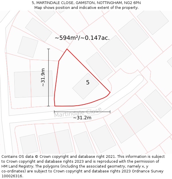 5, MARTINDALE CLOSE, GAMSTON, NOTTINGHAM, NG2 6PN: Plot and title map