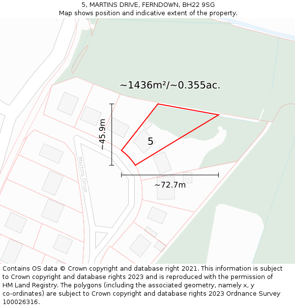 5, MARTINS DRIVE, FERNDOWN, BH22 9SG: Plot and title map