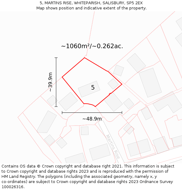 5, MARTINS RISE, WHITEPARISH, SALISBURY, SP5 2EX: Plot and title map