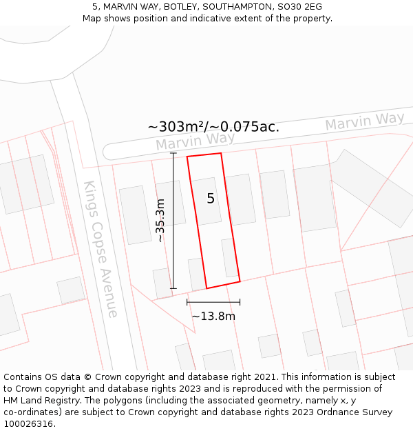 5, MARVIN WAY, BOTLEY, SOUTHAMPTON, SO30 2EG: Plot and title map