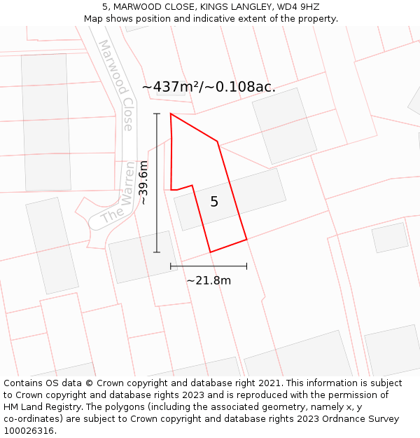 5, MARWOOD CLOSE, KINGS LANGLEY, WD4 9HZ: Plot and title map