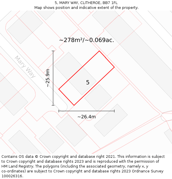 5, MARY WAY, CLITHEROE, BB7 1FL: Plot and title map