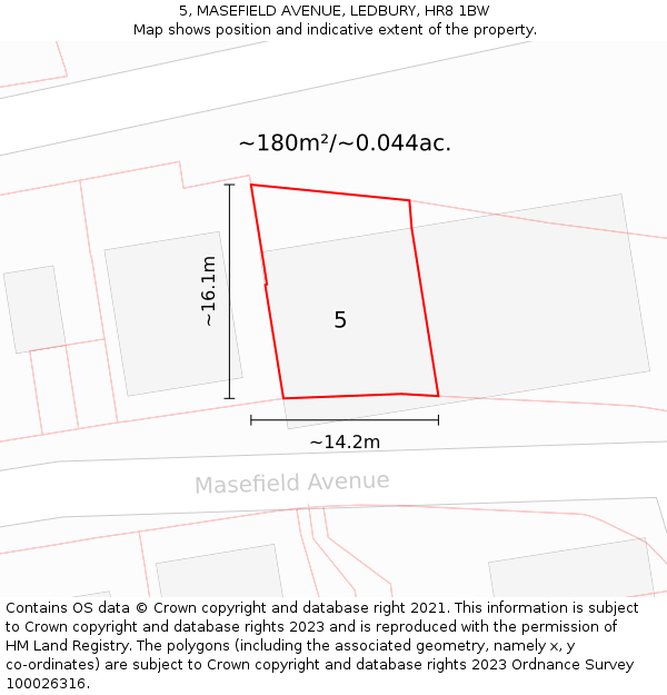 5, MASEFIELD AVENUE, LEDBURY, HR8 1BW: Plot and title map