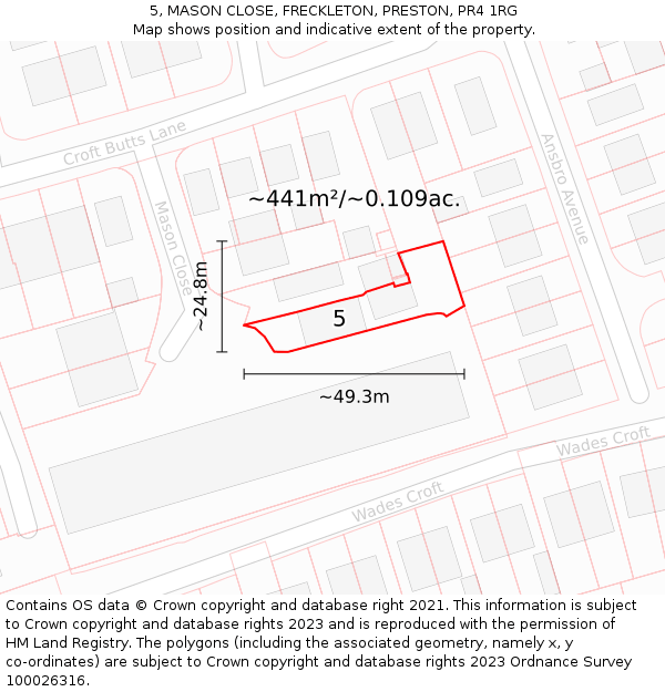 5, MASON CLOSE, FRECKLETON, PRESTON, PR4 1RG: Plot and title map