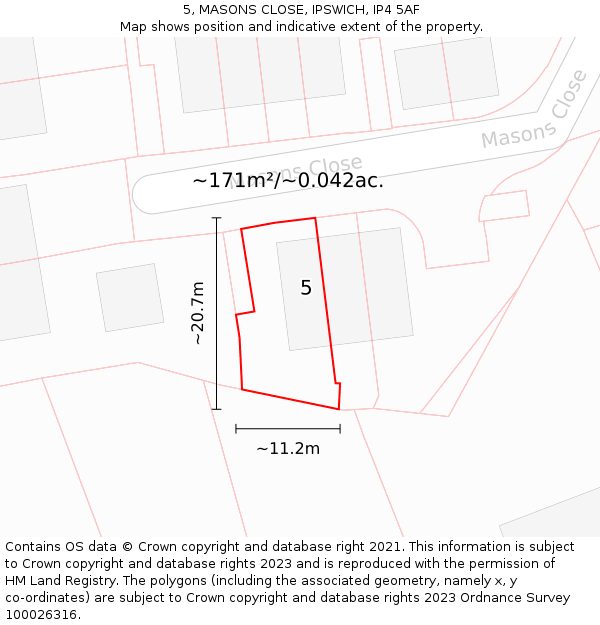 5, MASONS CLOSE, IPSWICH, IP4 5AF: Plot and title map