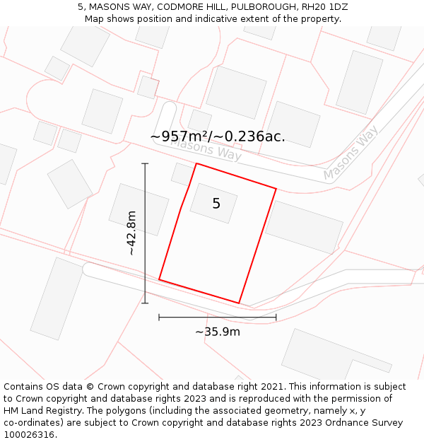 5, MASONS WAY, CODMORE HILL, PULBOROUGH, RH20 1DZ: Plot and title map