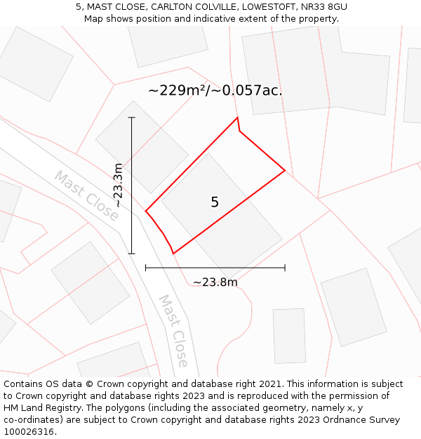 5, MAST CLOSE, CARLTON COLVILLE, LOWESTOFT, NR33 8GU: Plot and title map