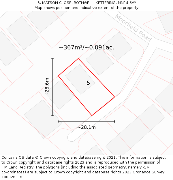 5, MATSON CLOSE, ROTHWELL, KETTERING, NN14 6AY: Plot and title map