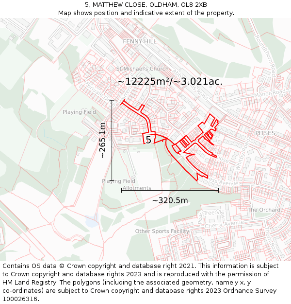5, MATTHEW CLOSE, OLDHAM, OL8 2XB: Plot and title map