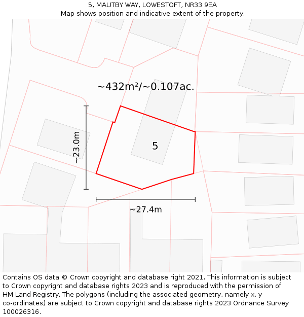 5, MAUTBY WAY, LOWESTOFT, NR33 9EA: Plot and title map