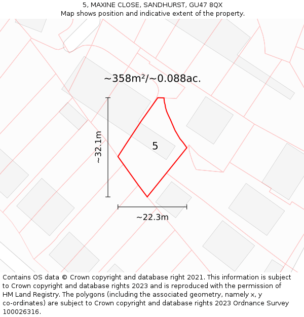 5, MAXINE CLOSE, SANDHURST, GU47 8QX: Plot and title map