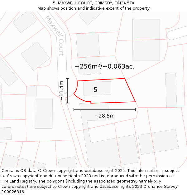 5, MAXWELL COURT, GRIMSBY, DN34 5TX: Plot and title map