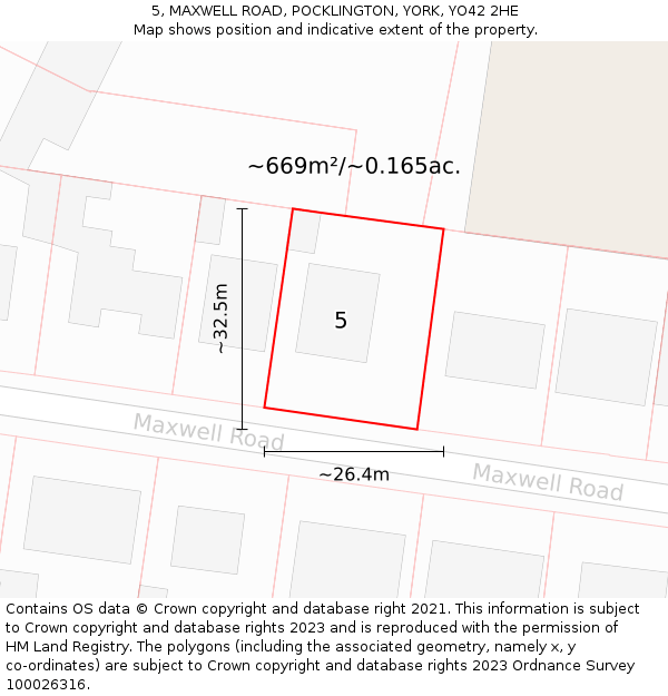 5, MAXWELL ROAD, POCKLINGTON, YORK, YO42 2HE: Plot and title map