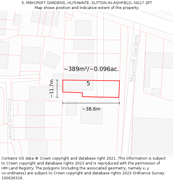 5, MAYCROFT GARDENS, HUTHWAITE, SUTTON-IN-ASHFIELD, NG17 2PT: Plot and title map