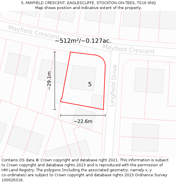 5, MAYFIELD CRESCENT, EAGLESCLIFFE, STOCKTON-ON-TEES, TS16 0NQ: Plot and title map