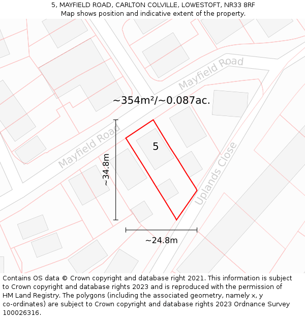 5, MAYFIELD ROAD, CARLTON COLVILLE, LOWESTOFT, NR33 8RF: Plot and title map