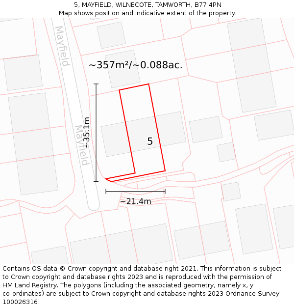 5, MAYFIELD, WILNECOTE, TAMWORTH, B77 4PN: Plot and title map
