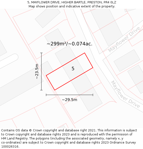 5, MAYFLOWER DRIVE, HIGHER BARTLE, PRESTON, PR4 0LZ: Plot and title map