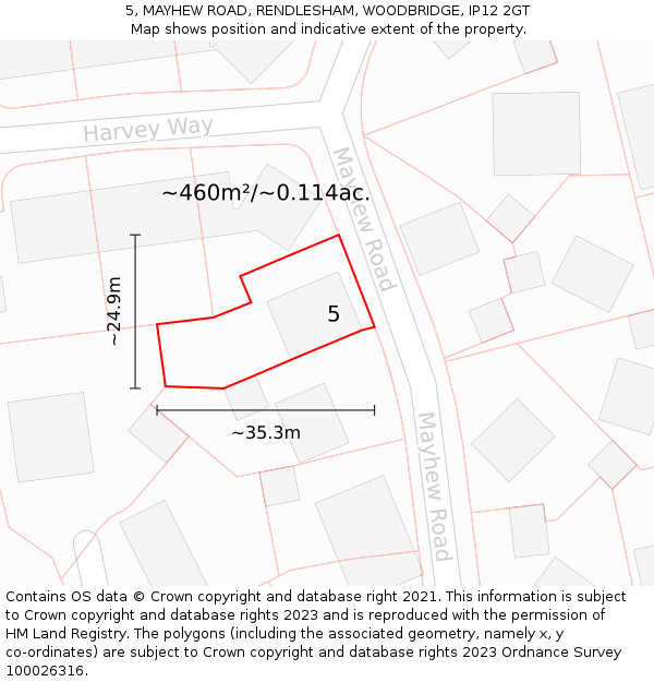 5, MAYHEW ROAD, RENDLESHAM, WOODBRIDGE, IP12 2GT: Plot and title map