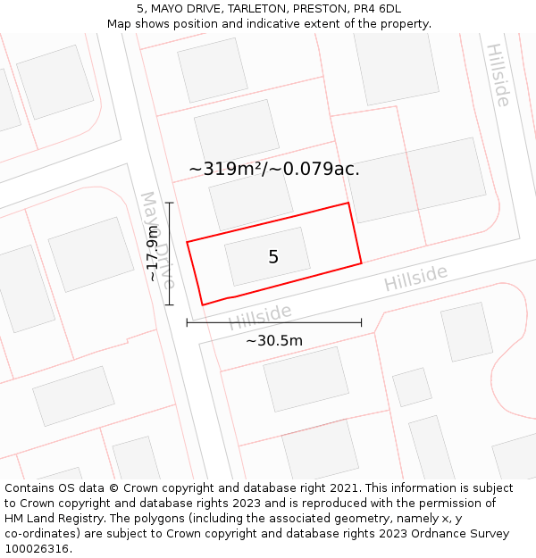 5, MAYO DRIVE, TARLETON, PRESTON, PR4 6DL: Plot and title map