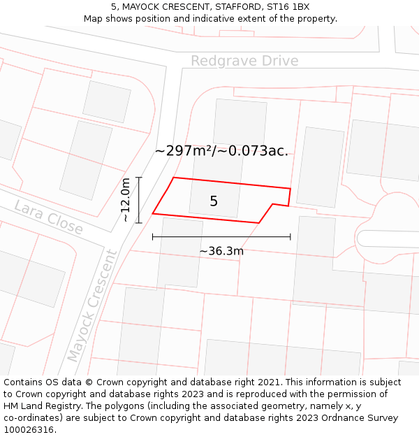 5, MAYOCK CRESCENT, STAFFORD, ST16 1BX: Plot and title map