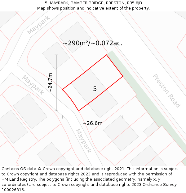 5, MAYPARK, BAMBER BRIDGE, PRESTON, PR5 8JB: Plot and title map