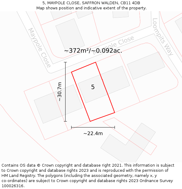 5, MAYPOLE CLOSE, SAFFRON WALDEN, CB11 4DB: Plot and title map
