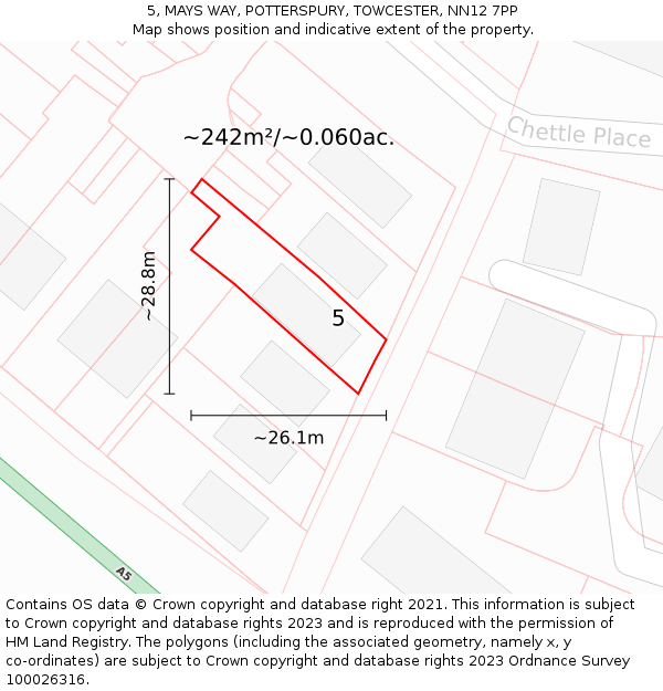 5, MAYS WAY, POTTERSPURY, TOWCESTER, NN12 7PP: Plot and title map