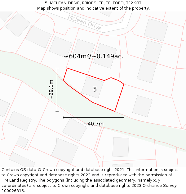 5, MCLEAN DRIVE, PRIORSLEE, TELFORD, TF2 9RT: Plot and title map